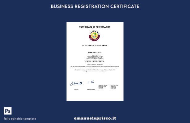 Certificato di registrazione aziendale in Qatar in stile verificato Modello Word